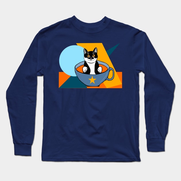 Cute Tuxedo cat in a Cup Tux in a cup of soup  Copyright TeAnne Long Sleeve T-Shirt by TeAnne